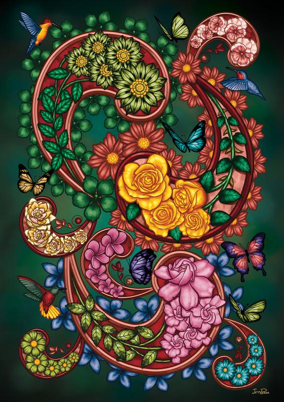 Paisley Flowers Yellow Tea Rose Dark Background