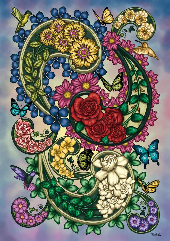 Paisley Flowers Red Rose Center